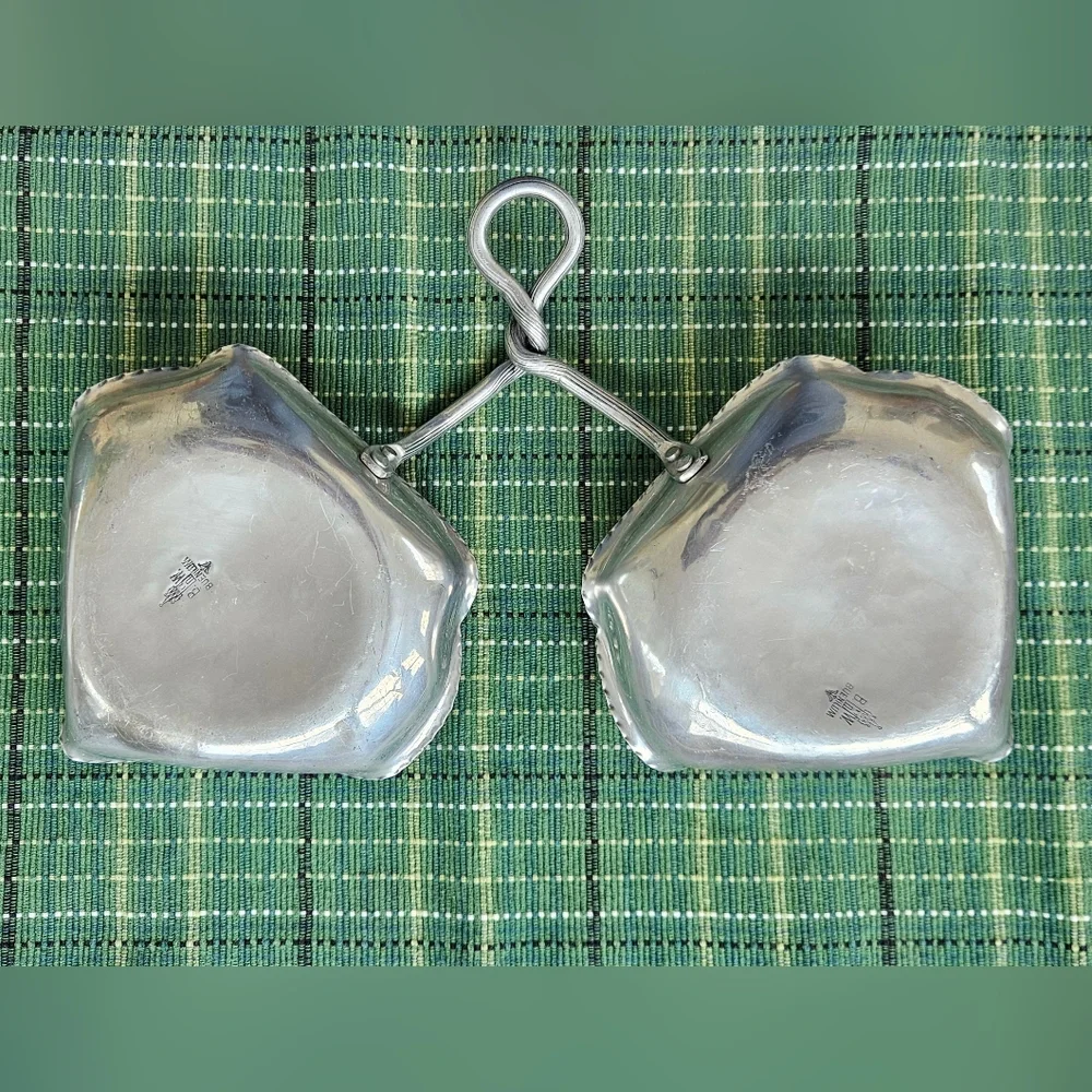 Mid-Century Hammered Aluminum Dual Leaf-Shaped Dish